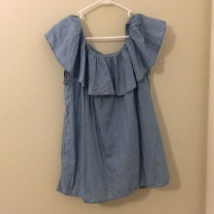 denim off the shoulder shirt